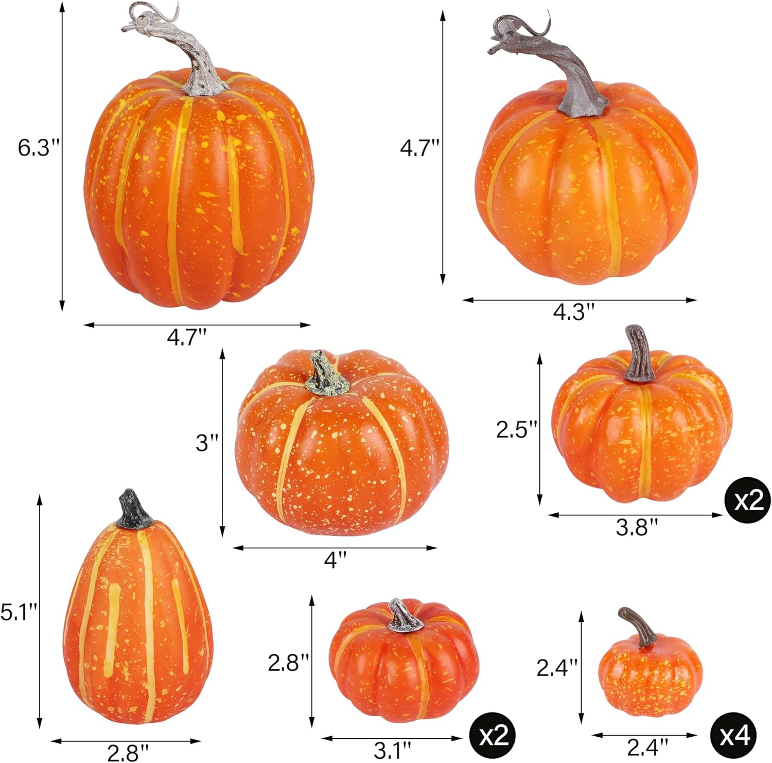 Winemana 12 Pcs Artificial Orange Pumpkins Fall Halloween Decor