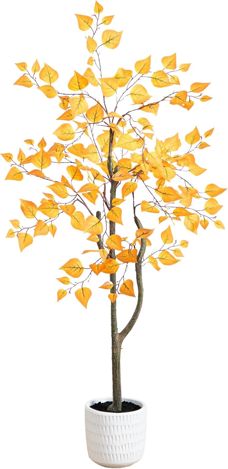 Nearly Natural 4ft Autumn Birch Artificial Tree with White Planter