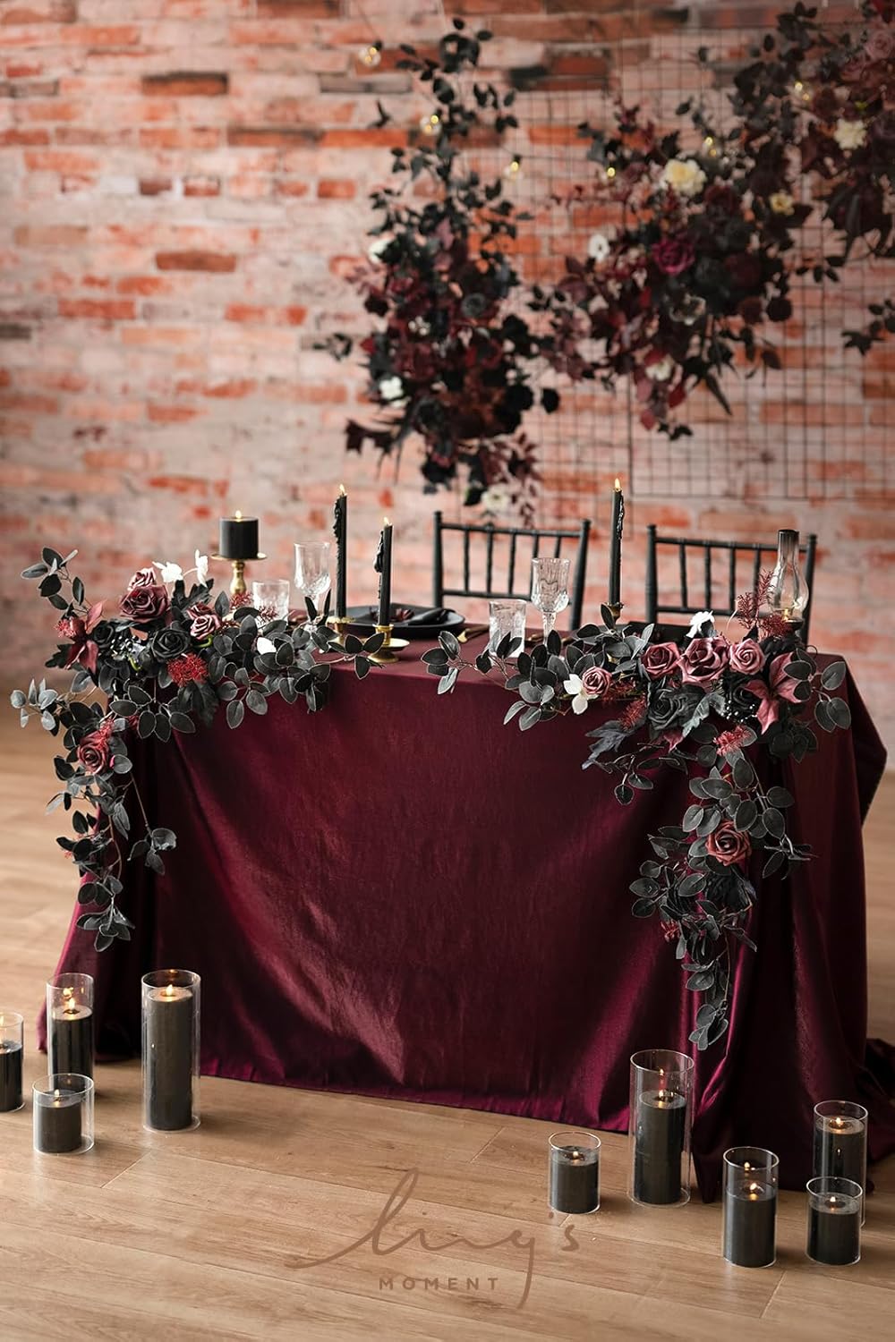 Lings Moment 2PCS Black Arch Flowers Artificial Floral Swags Centerpieces