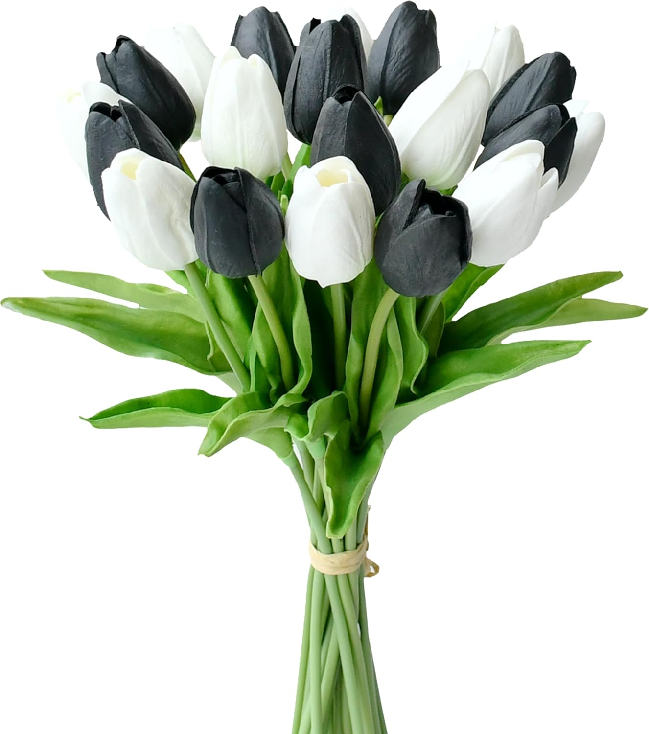 Mandys Artificial Tulips 20 Stems 135 Inch Black and White Faux Flowers