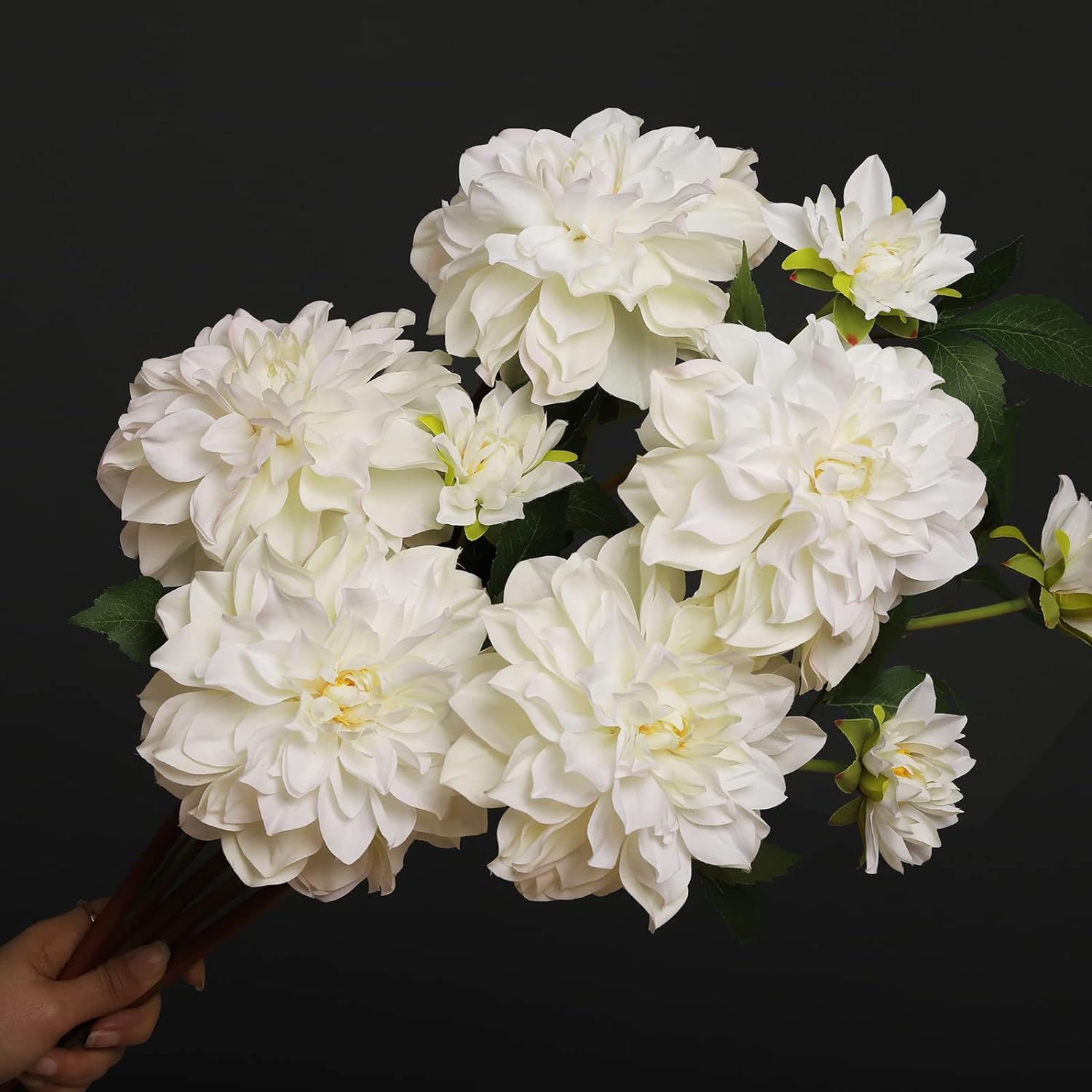 White Dahlia Artificial Flowers 24in Long Stem 5 Pcs