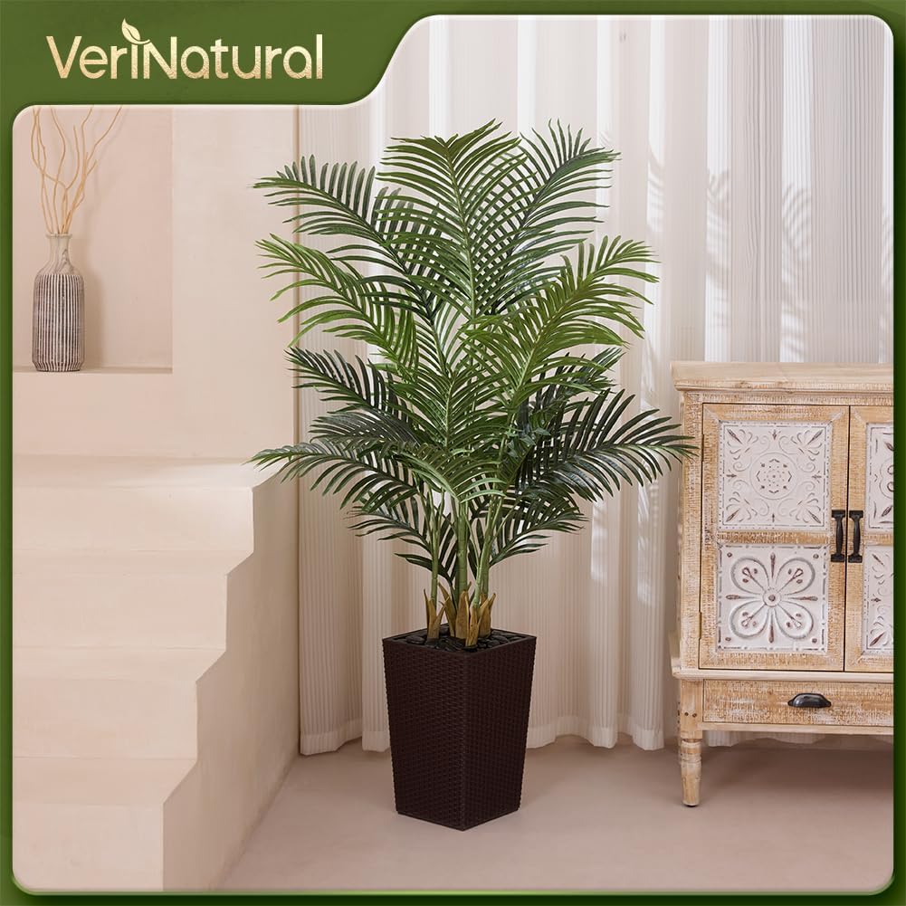 5FT Artificial Palm Tree with Brown Taper Planter and Pebbles
