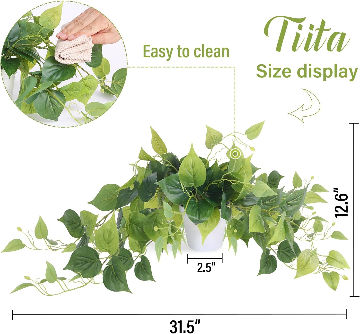 Tiita 1 Pack Artificial Scindapsus Aureus with Pot