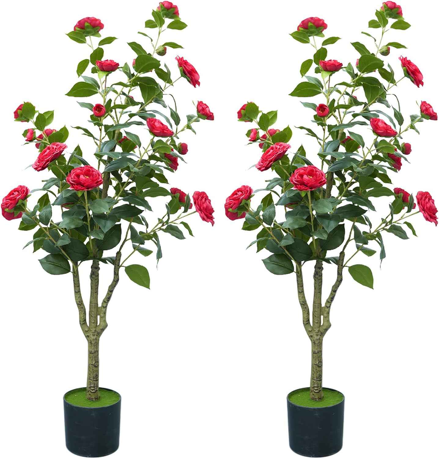 4ft Artificial Camellia Tree with White Silk Flowers - Set of 2