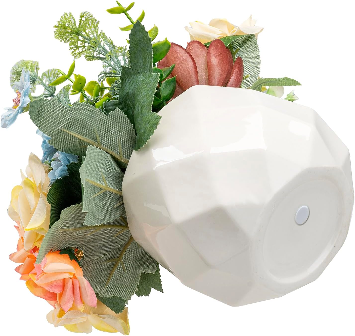 MyGift Artificial Pastel Rose with Succulent in White Ceramic Pot