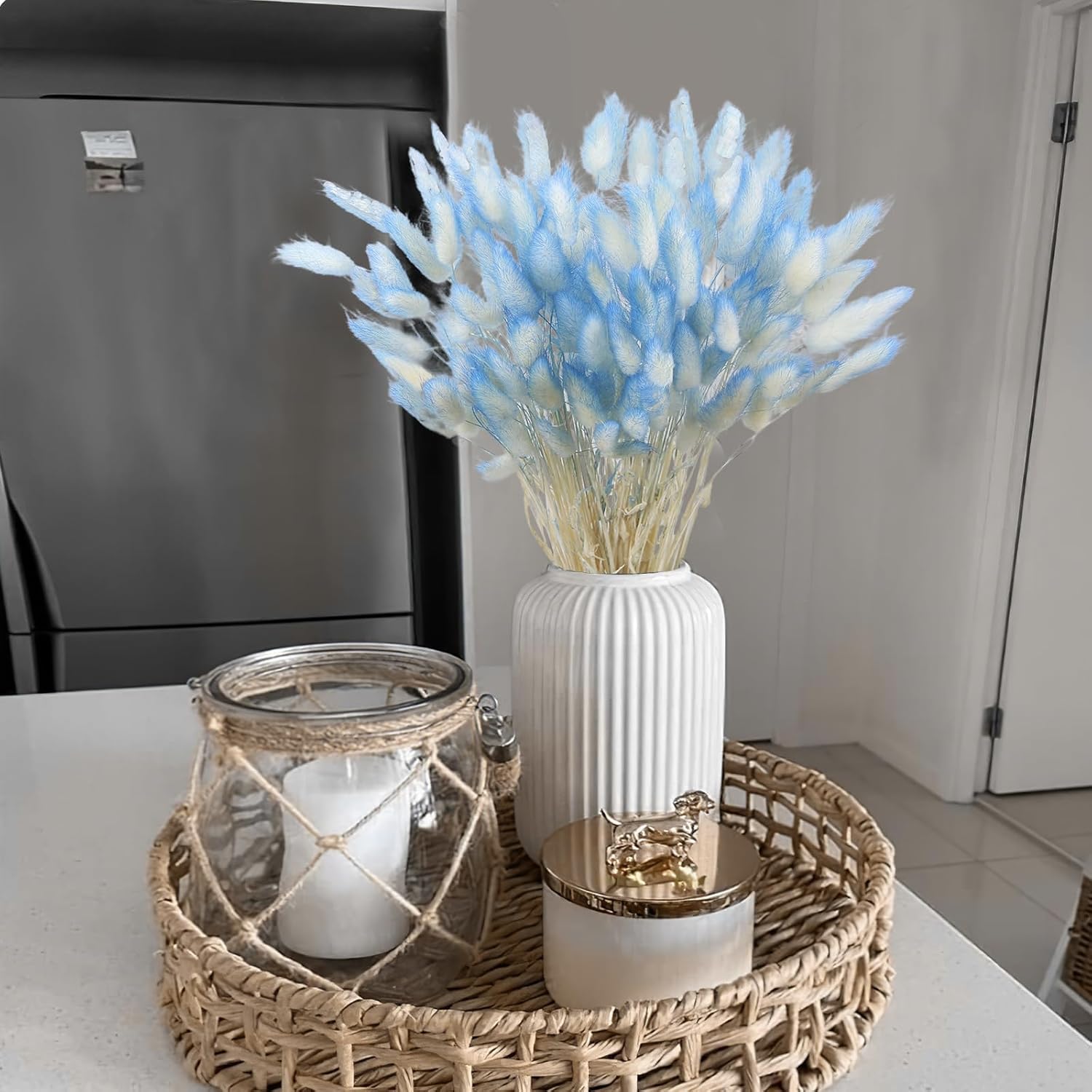 120 Pcs Blue Dried Bunny Tails for Boho Decor