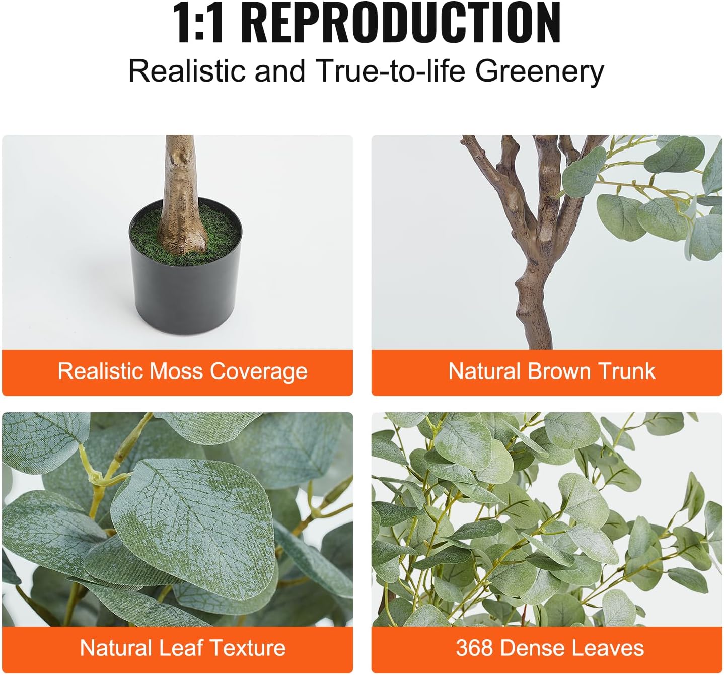 VEVOR 6 FT Artificial Eucalyptus Tree with PE Material and Anti-Tip Protection