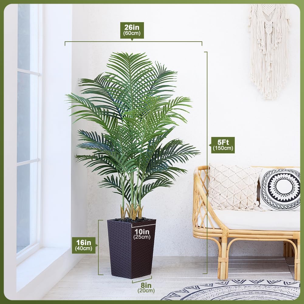 5FT Artificial Palm Tree with Brown Taper Planter and Pebbles