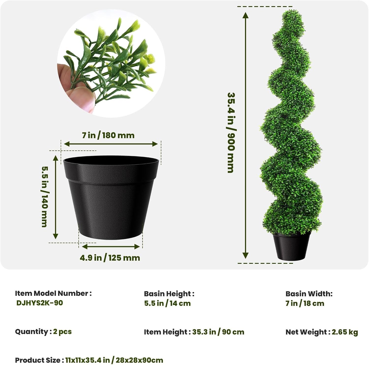 5 Foot Artificial Boxwood Spiral Topiary Tree with Replaceable Leaves