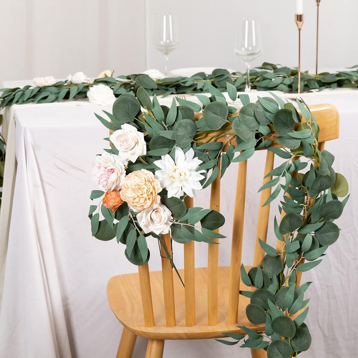 Kisflower 5 Pack Green Eucalyptus Garland with Willow Leaves