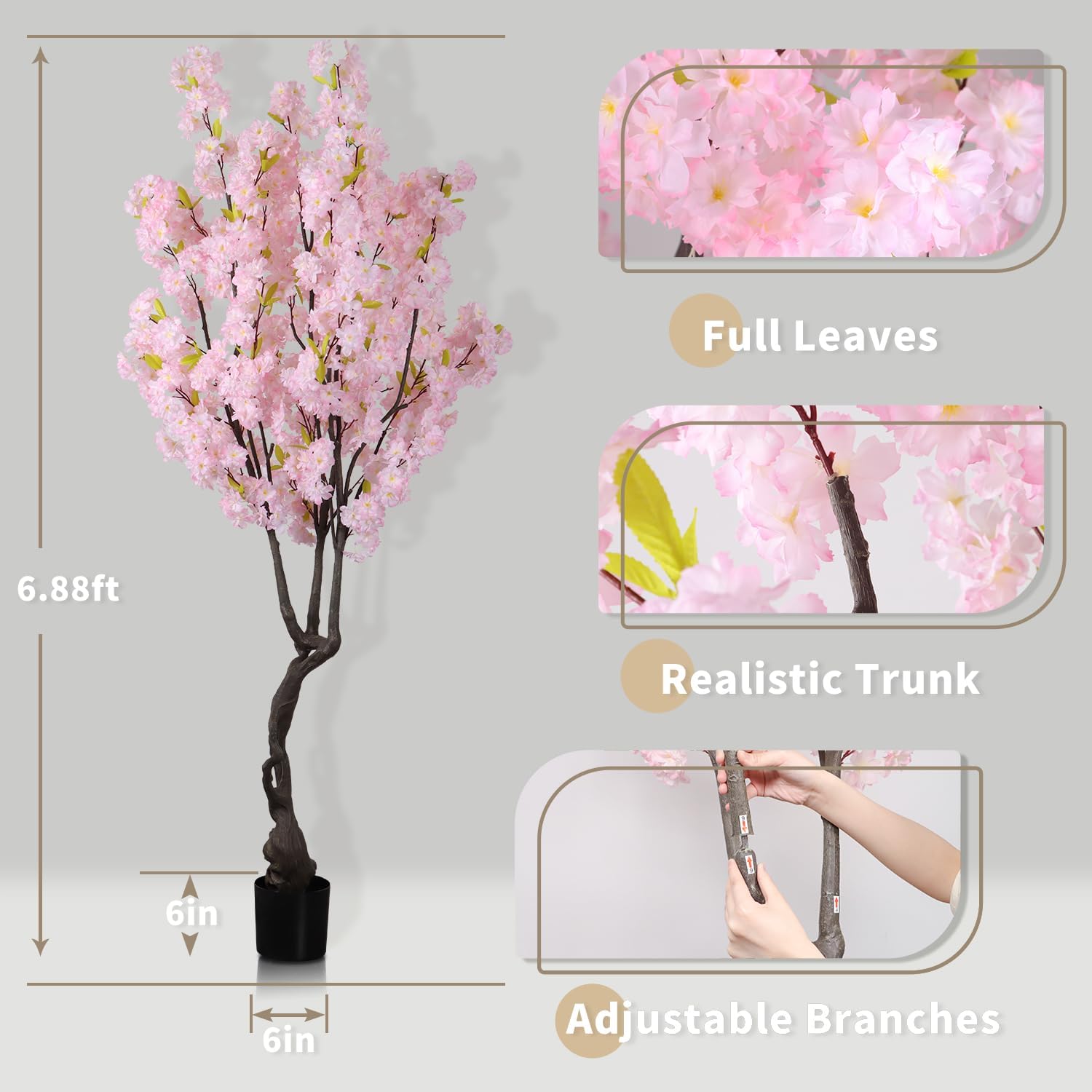 68ft Tall Pink Artificial Cherry Blossom Tree with Sturdy Pot