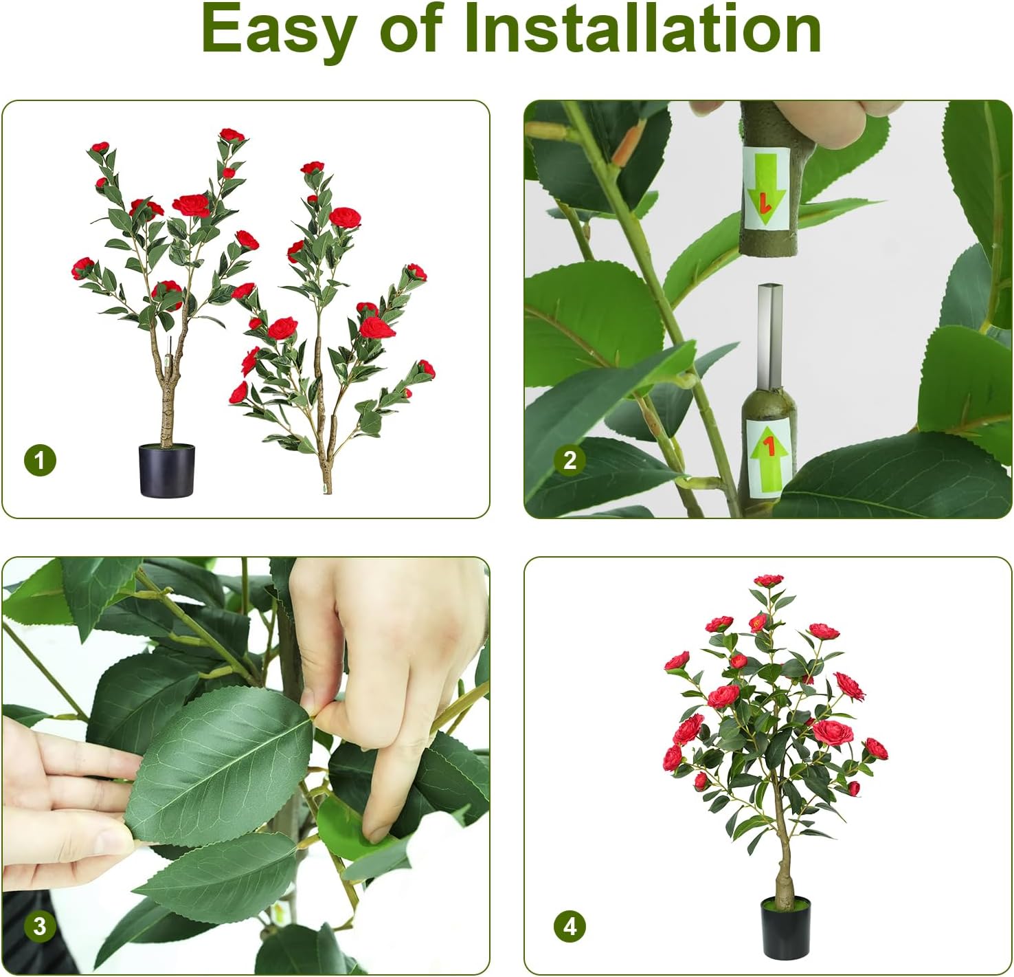 4ft Artificial Camellia Tree with White Silk Flowers - Set of 2
