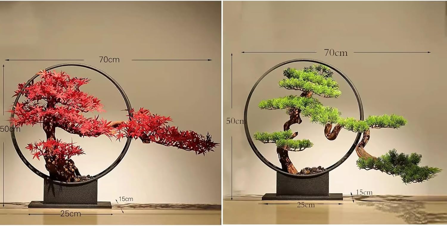 FAFACAI Artificial Bonsai Tree with Pine and Maple Leaves Gold Gray