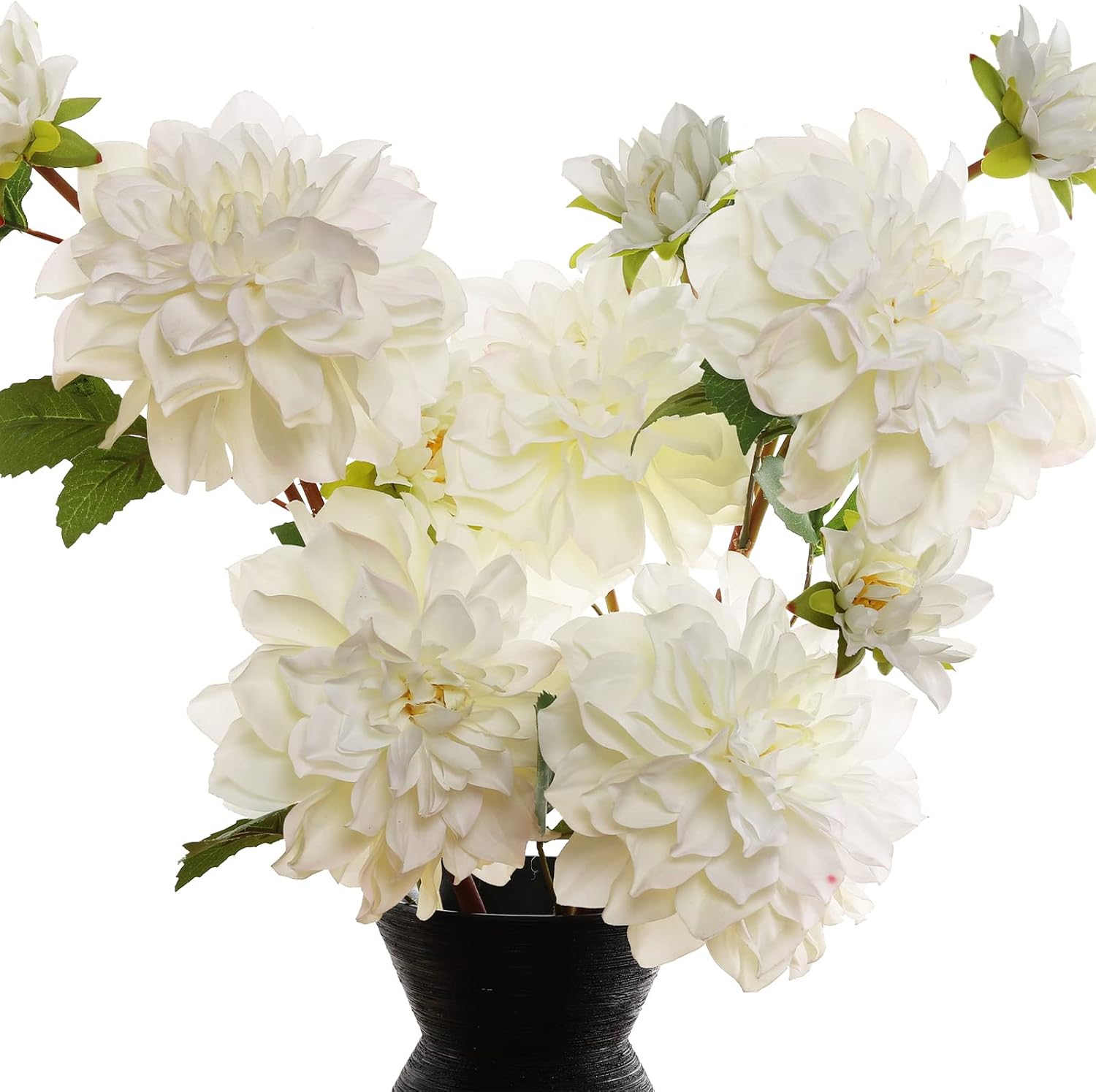 White Dahlia Artificial Flowers 24in Long Stem 5 Pcs