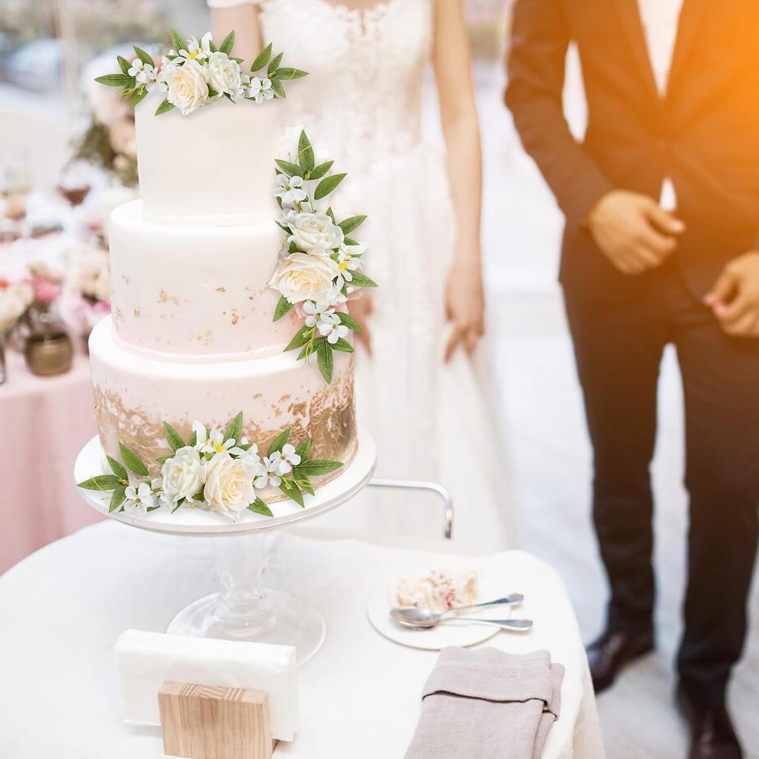 Keebgyy 3 Piece Rustic Wedding Cake Topper Flowers