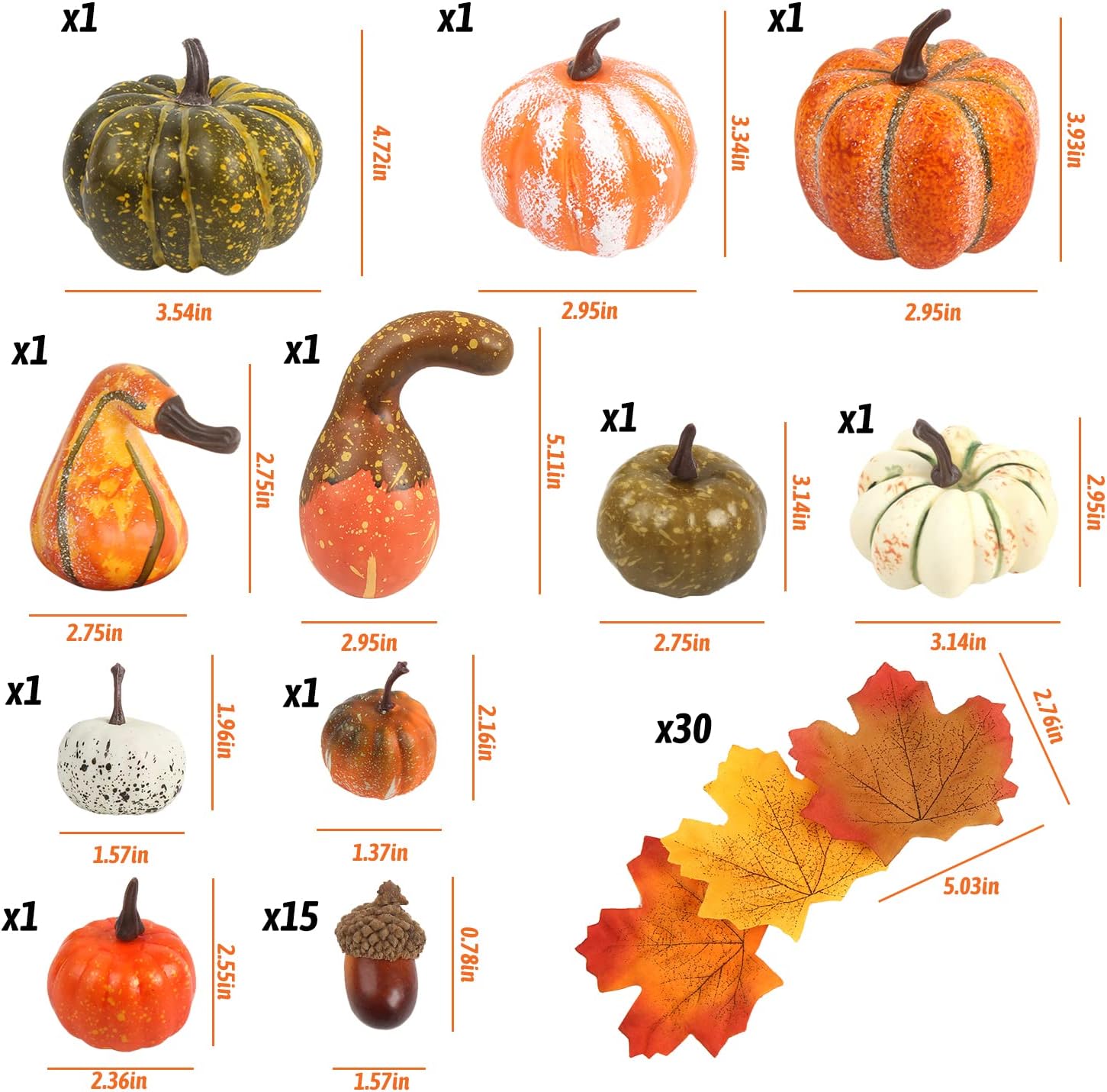 FOIMAS Mini Artificial Pumpkins with Acorns and Maple Leaves