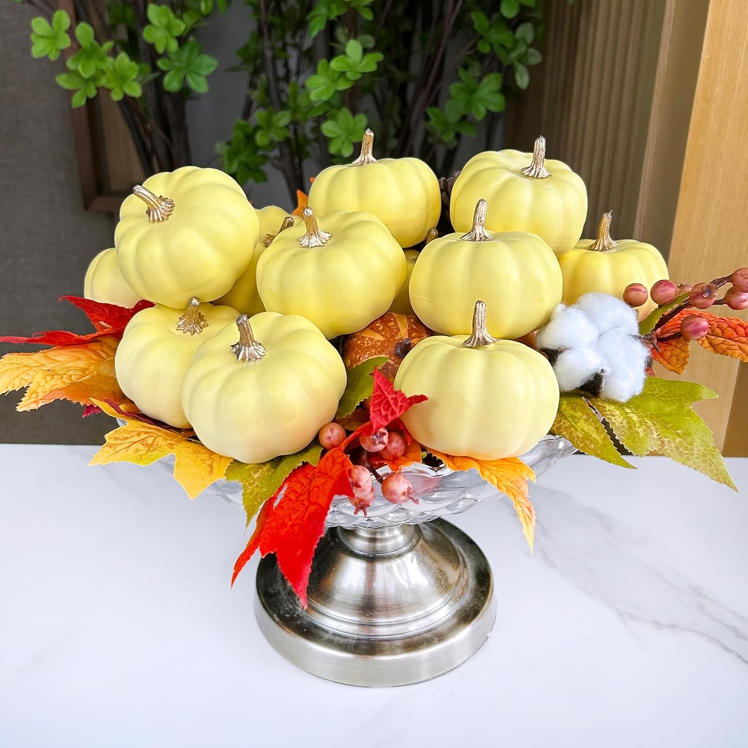 Winlyn 12 Pcs Artificial Yellow Pumpkins for Fall Decor