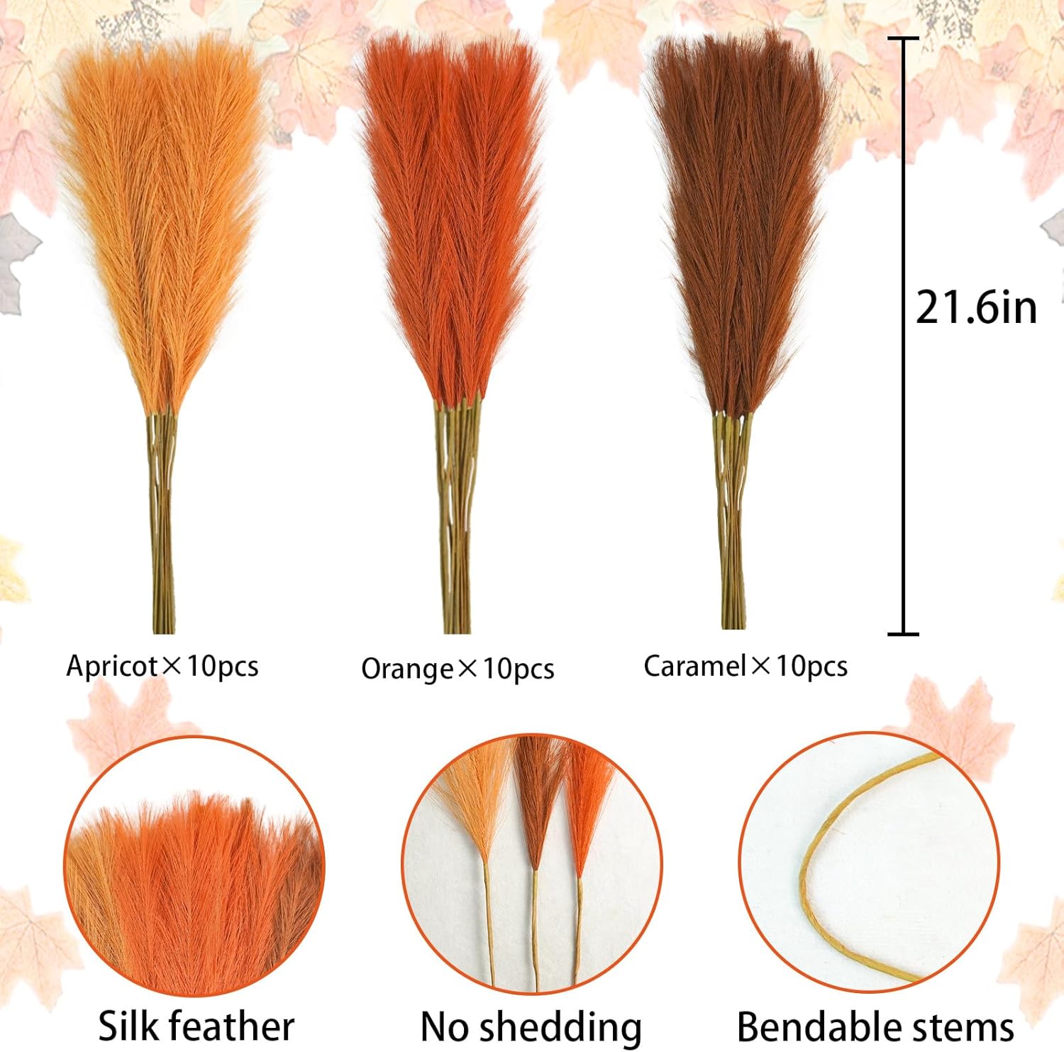 Agusbagli 30pcs Orange Pampas Grass Vase Filler