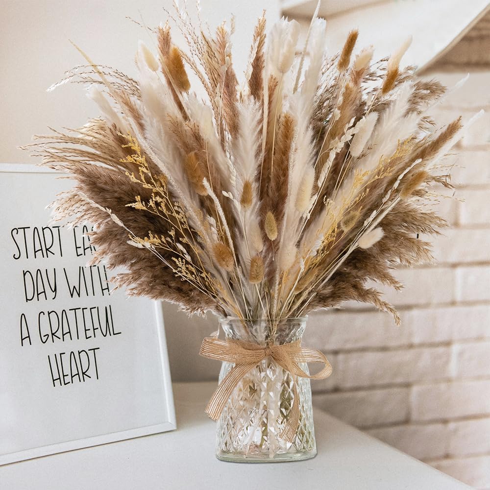 106pcs Dried Pampas Grass Bouquet with Vase