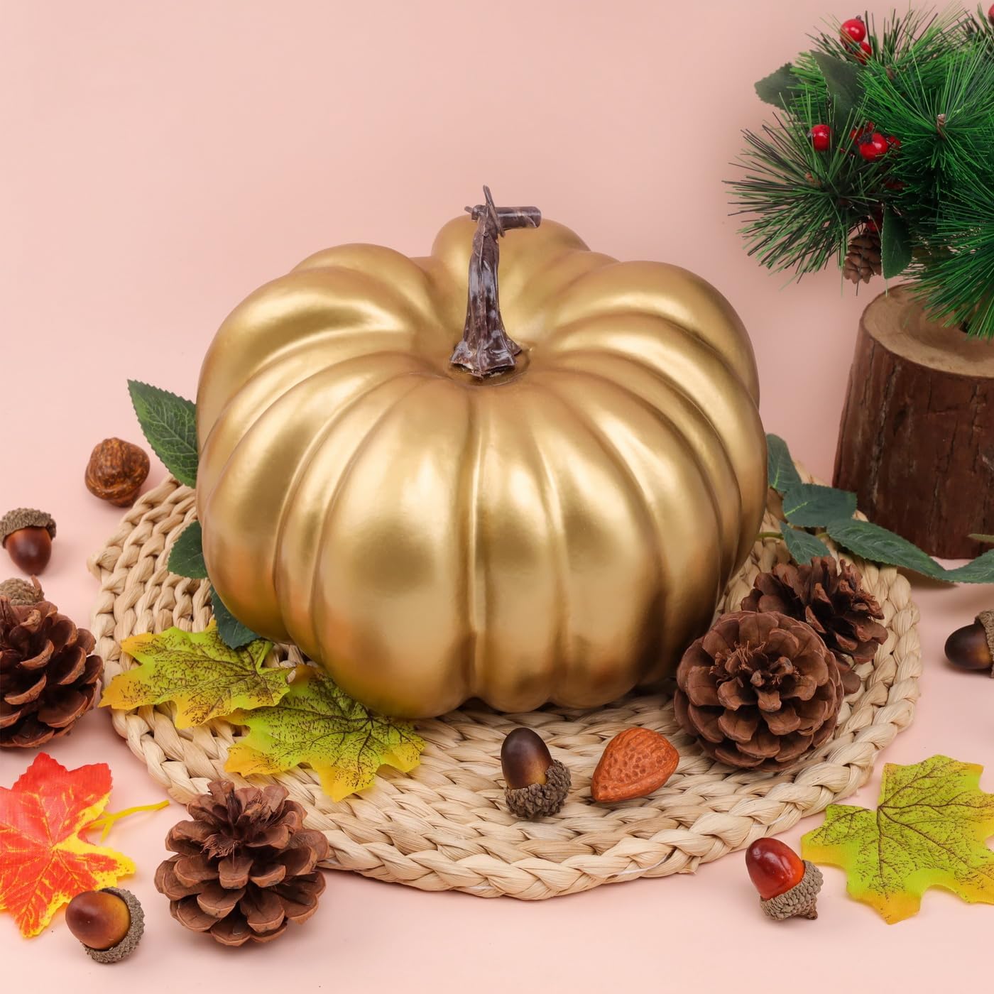 1 Pcs Gold Shiny Artificial Halloween Pumpkin Decoration