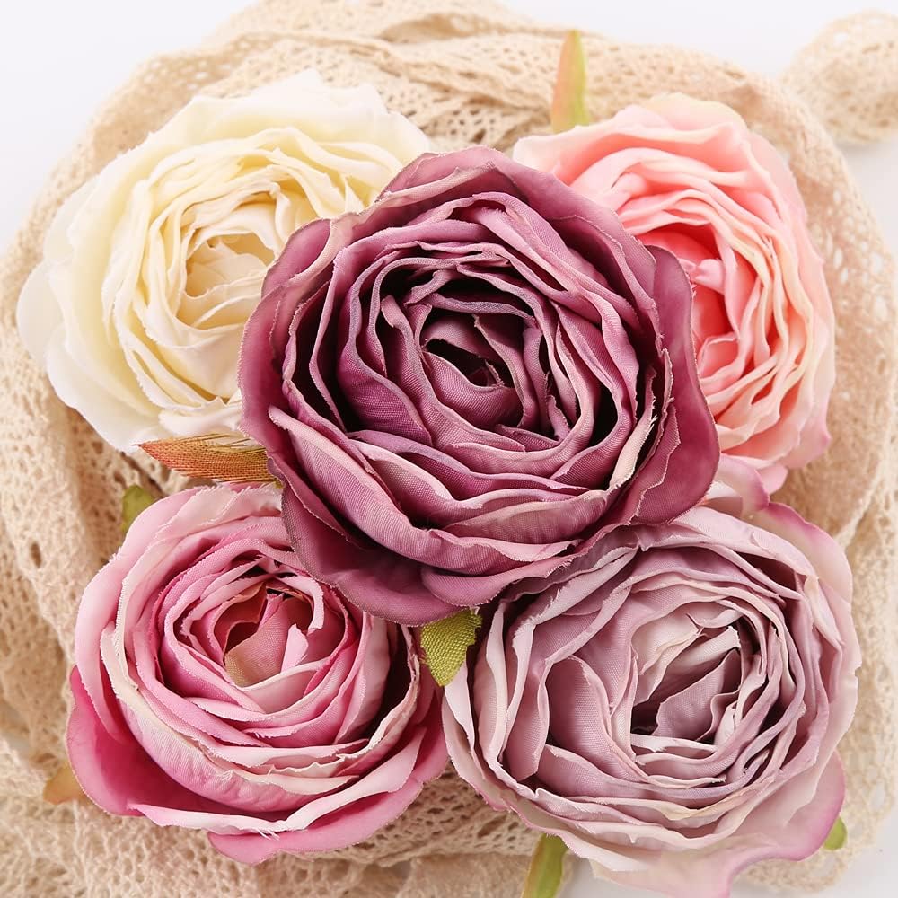 IPOPU Purple and Light Pink Dried Silk Roses 25PCS