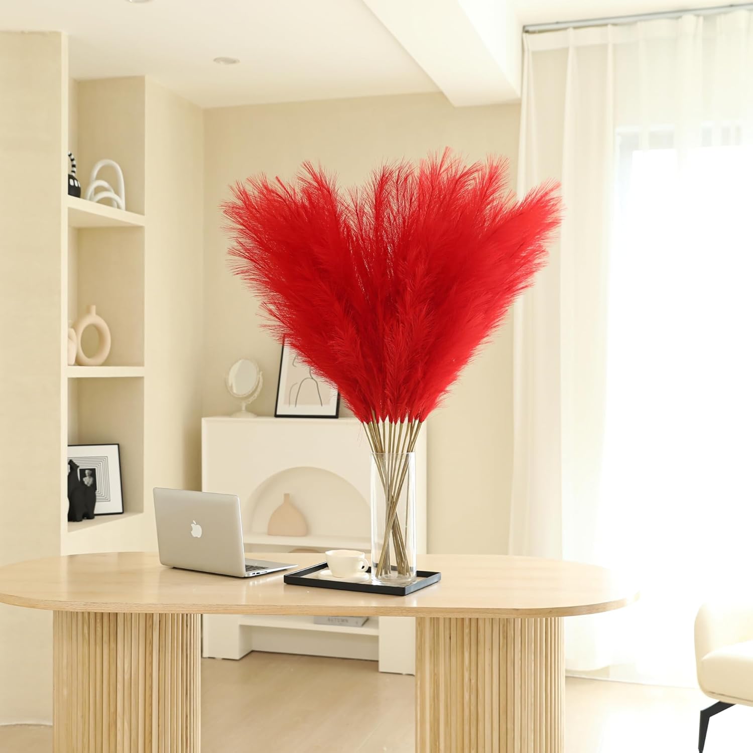 Red Pampas Grass Decor - 45 Inch Set of 8
