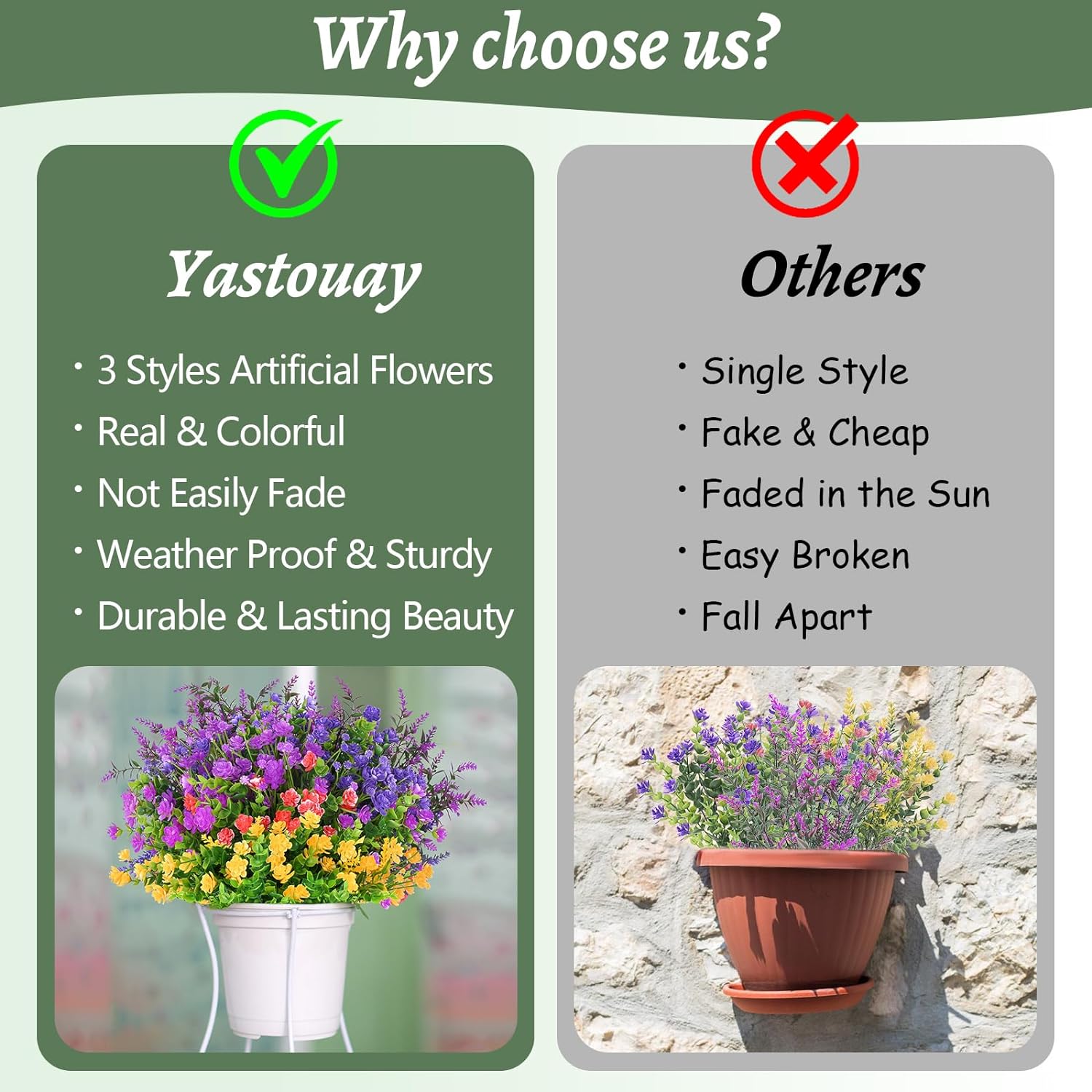 Yastouay 27 Bundle Artificial Flowers for Outdoor Decoration