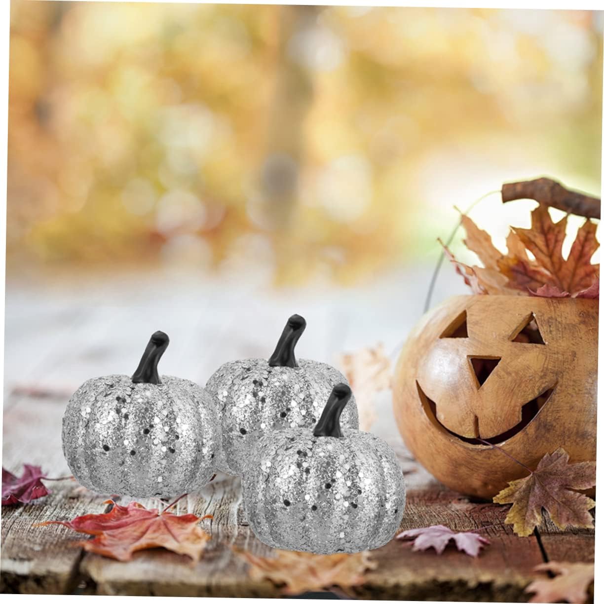 10pcs Foam Silver Glitter Pumpkins Artificial Fall Decor