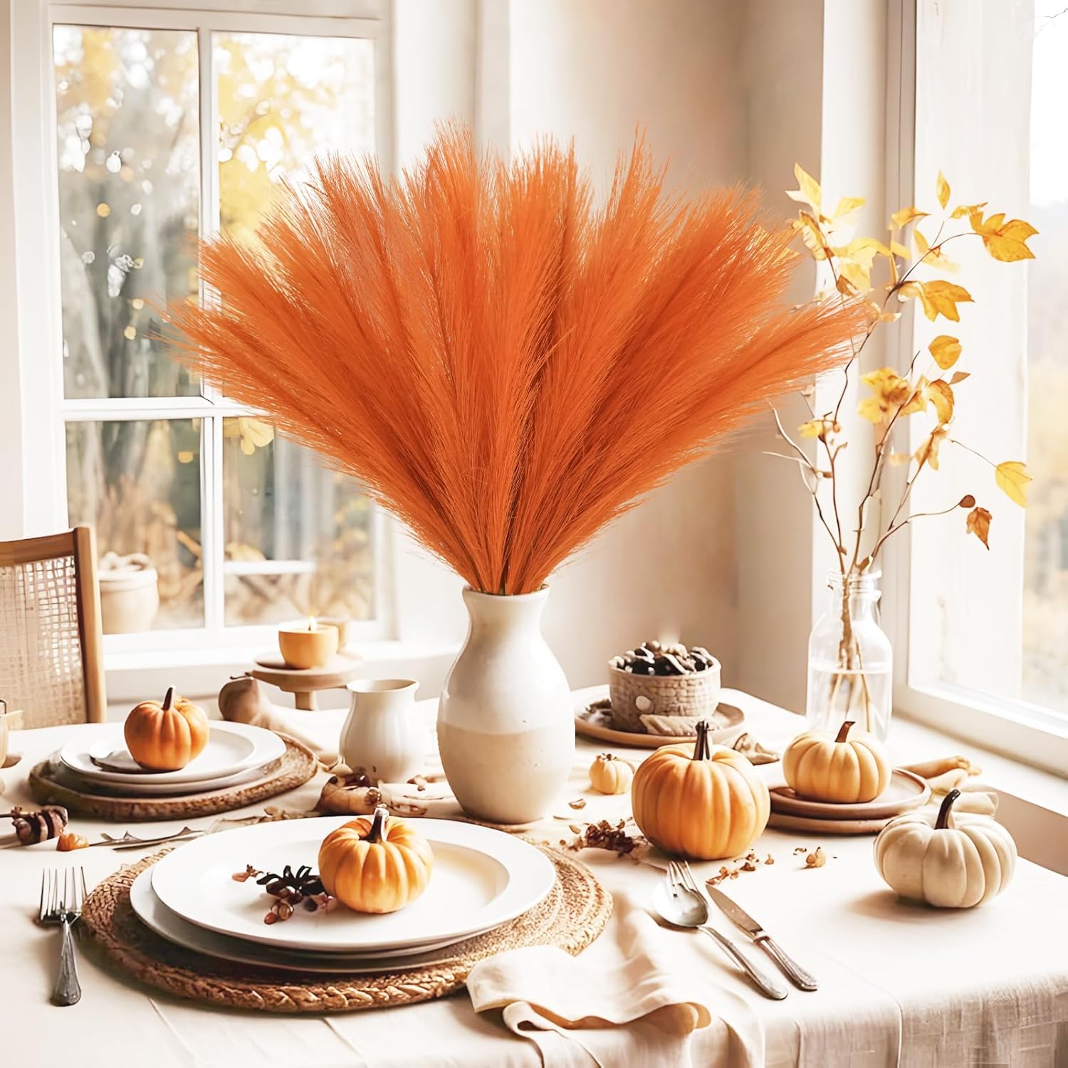 50pcs Burnt Orange Artificial Pampas Grass Decor