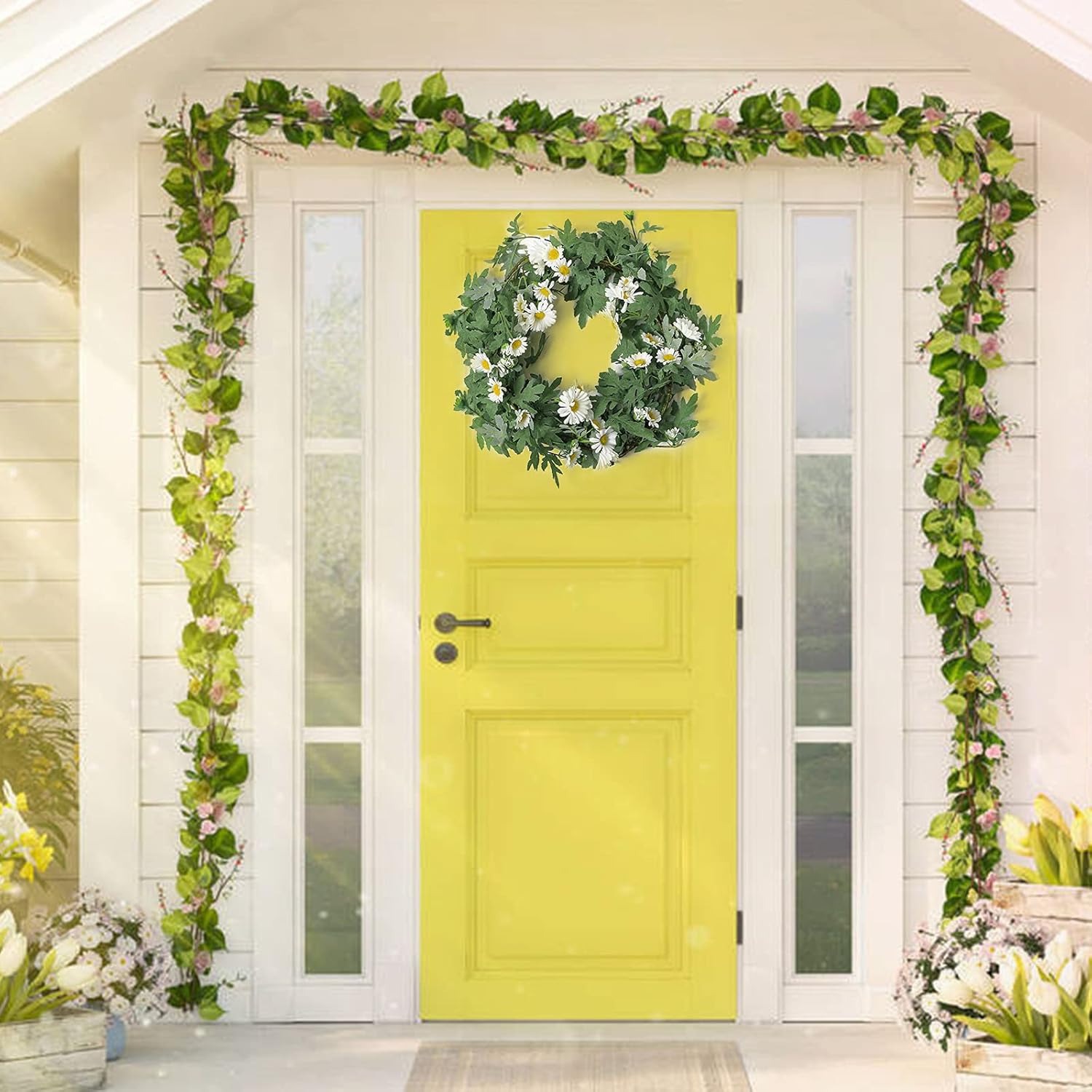 SOMYTING Artificial Daisy Garland 56 Ft White 2pcs