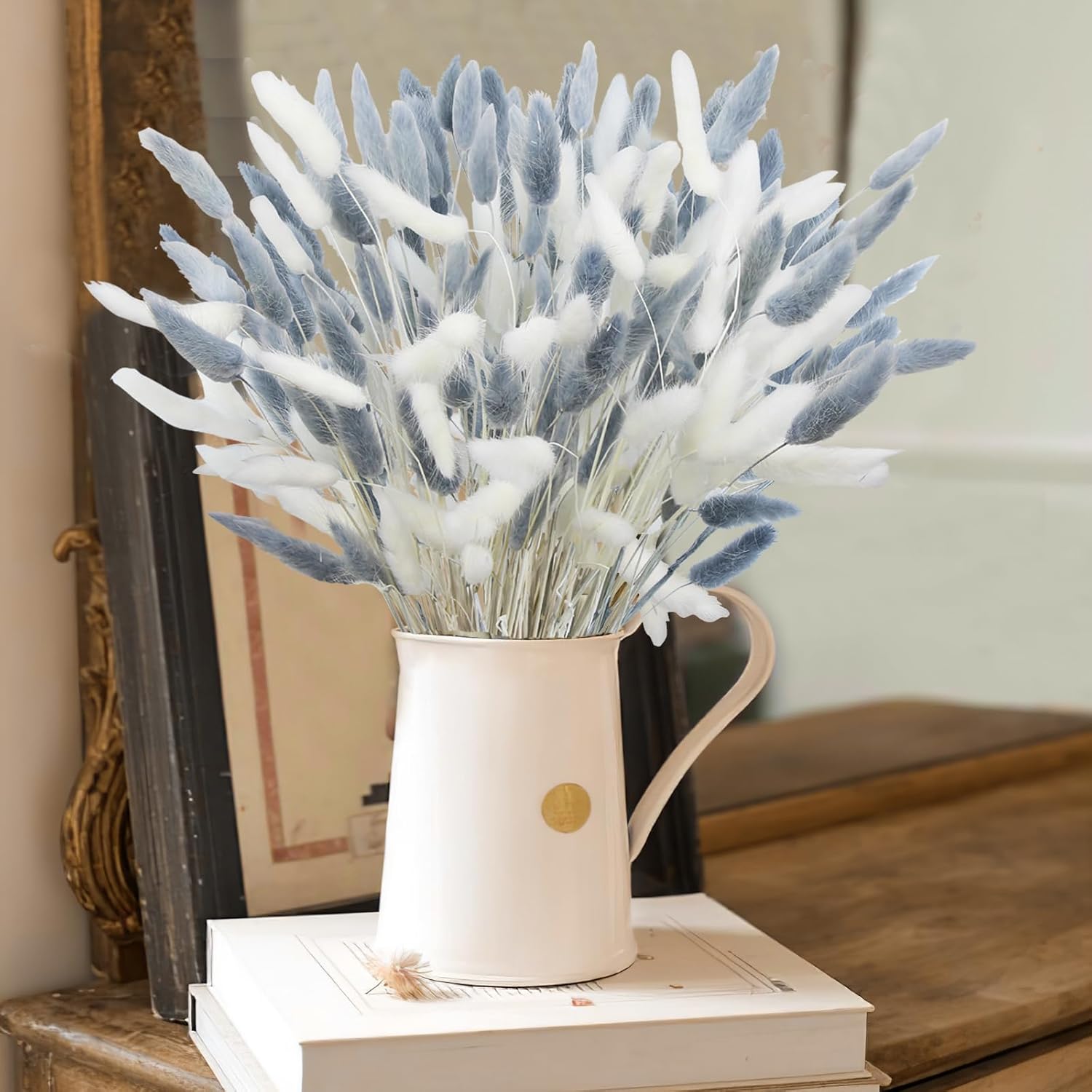 120Pcs Dried Bunny Tails Gray White Pampas Grass Boho Decor