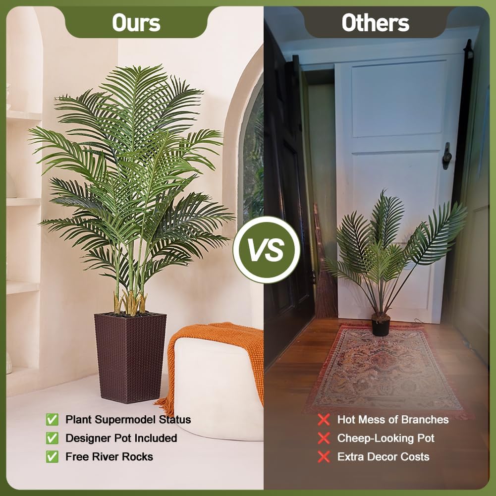 5FT Artificial Palm Tree with Brown Taper Planter and Pebbles