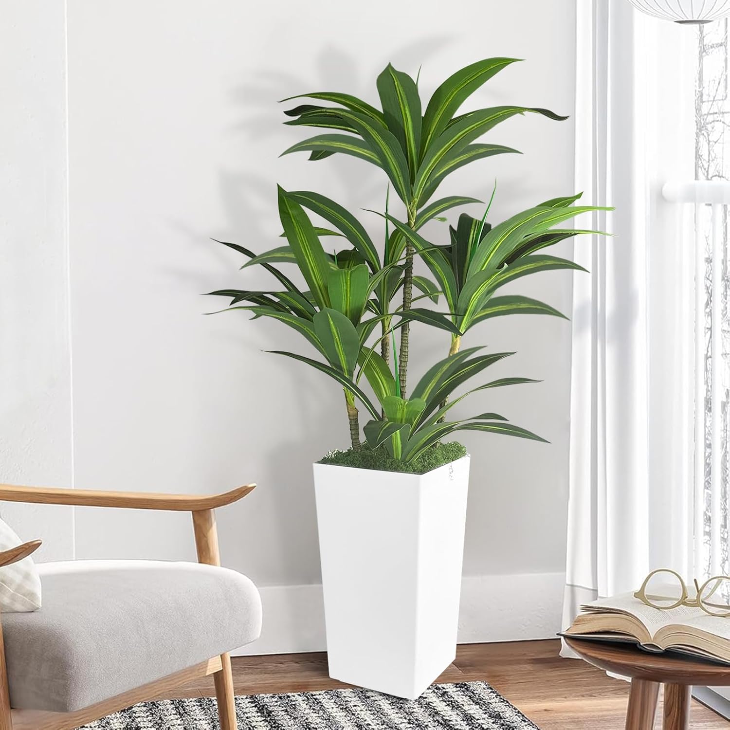 Realistic Artificial Dracaena Tree 5FT with White Planter