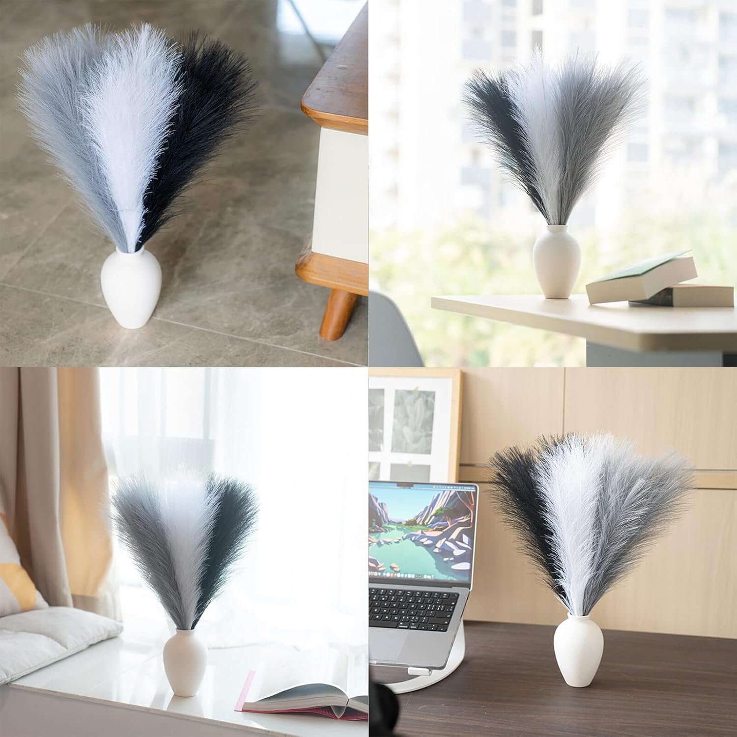 Moiitee 6 Pcs Pampas Grass Decor Black White Grey