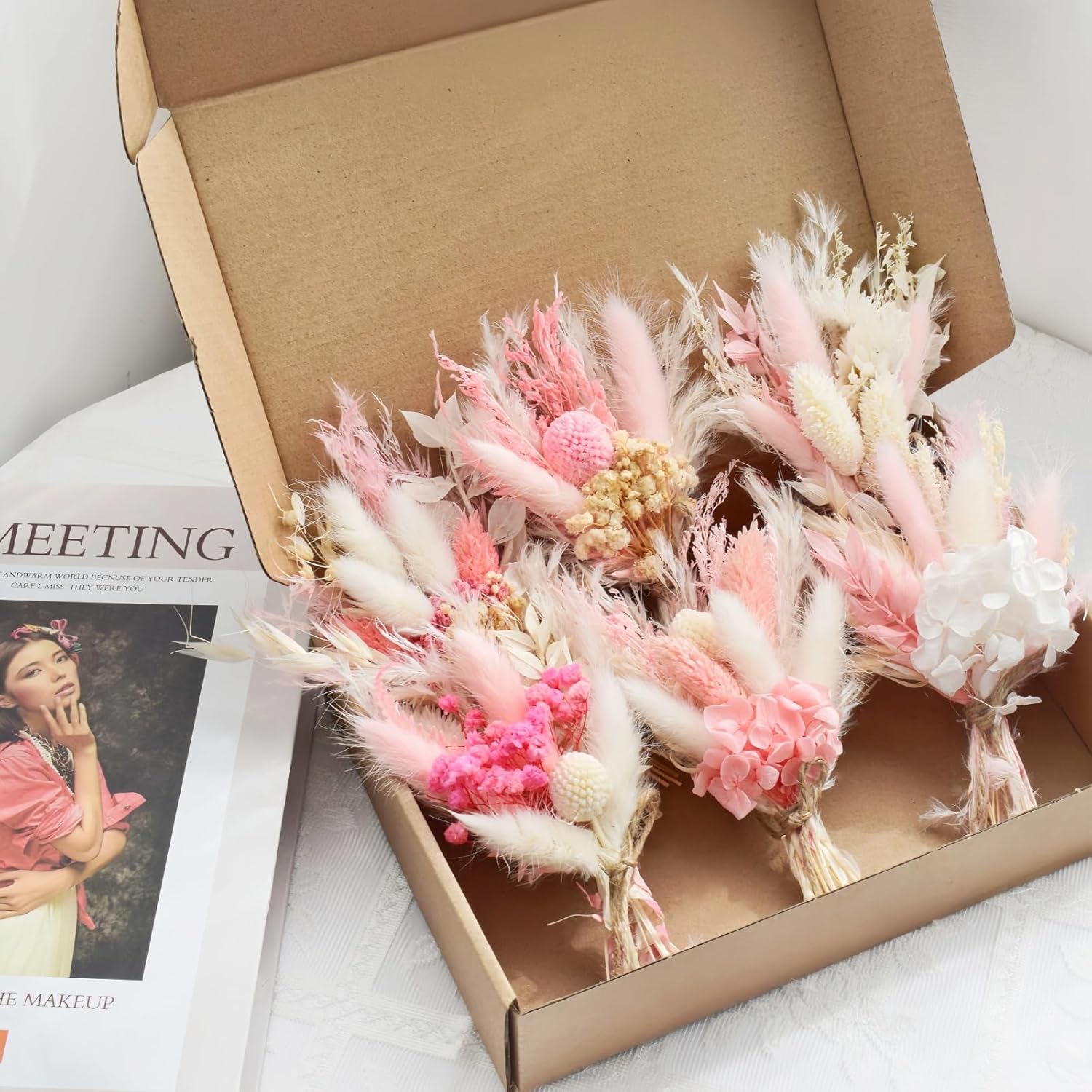 Cenyn 6 Pack Pink Boho Dried Flower Bouquets