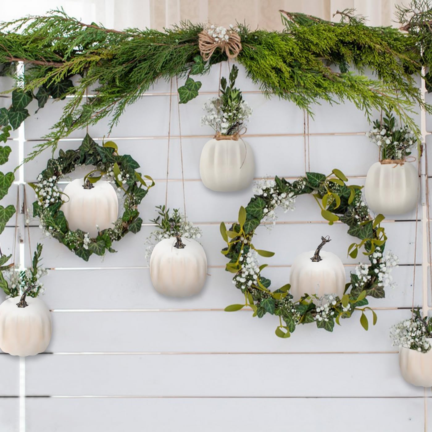 Woration 5 Inch Artificial White Pumpkin Halloween Decoration