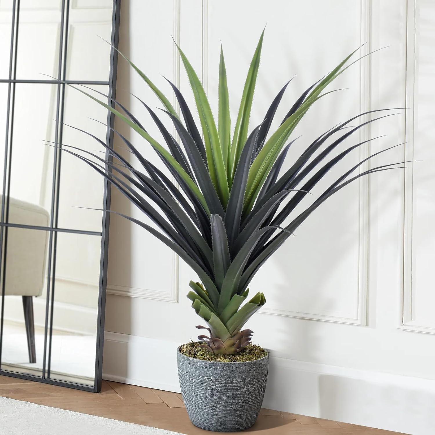 Keeplush 4ft Artificial Spiked Agave Plant with Pot and Moss