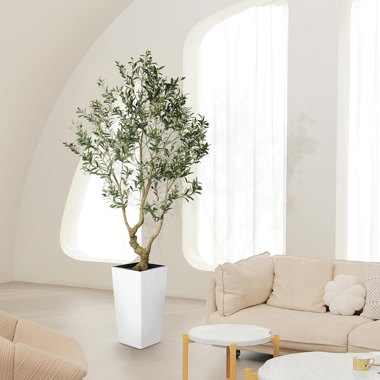 LYERSE Olive Tree 7 Feet Artificial with White Planter