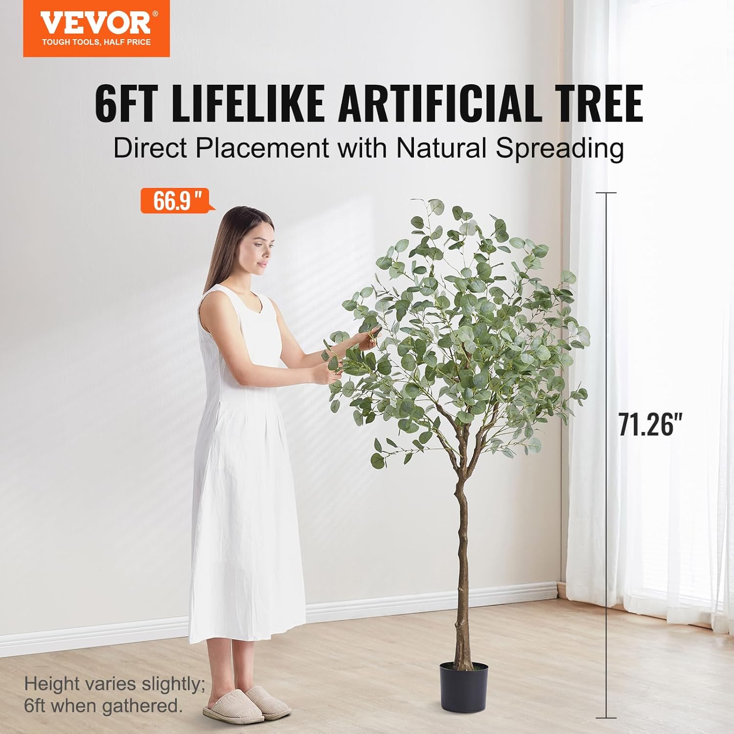 VEVOR 6 FT Artificial Eucalyptus Tree with PE Material and Anti-Tip Protection