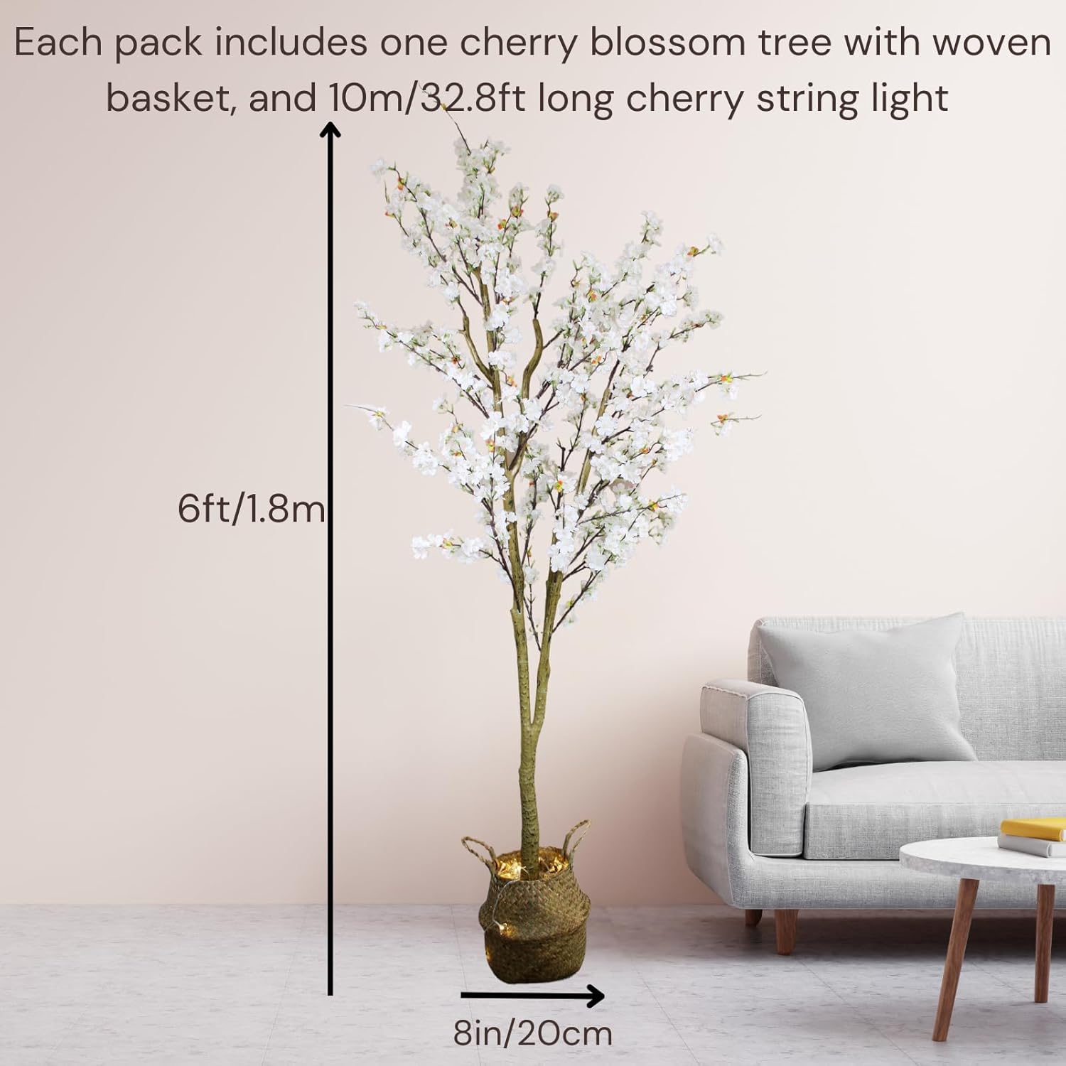 6ft Light Up Cherry Blossom Tree with Plant Basket