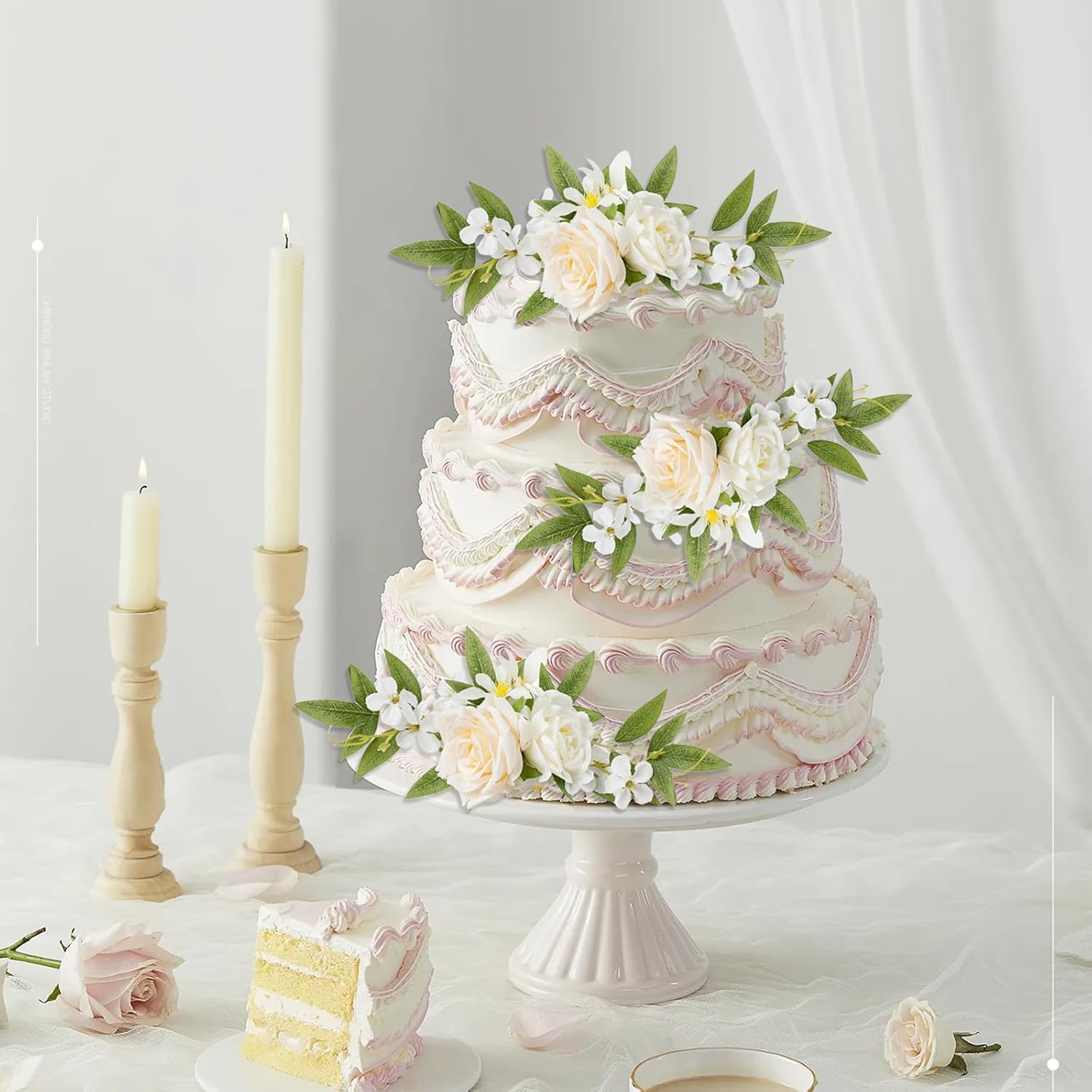 Keebgyy 3 Piece Rustic Wedding Cake Topper Flowers