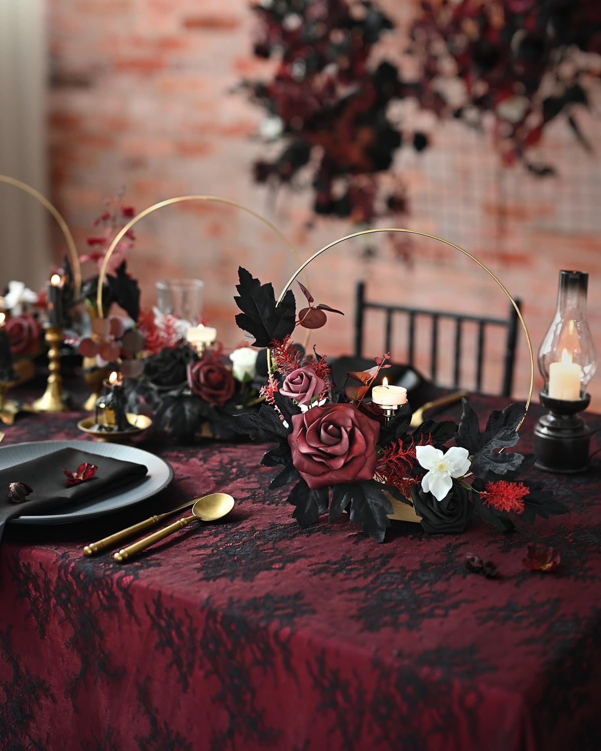 Lings Moment Moody Burgundy Black Artificial Flowers Set