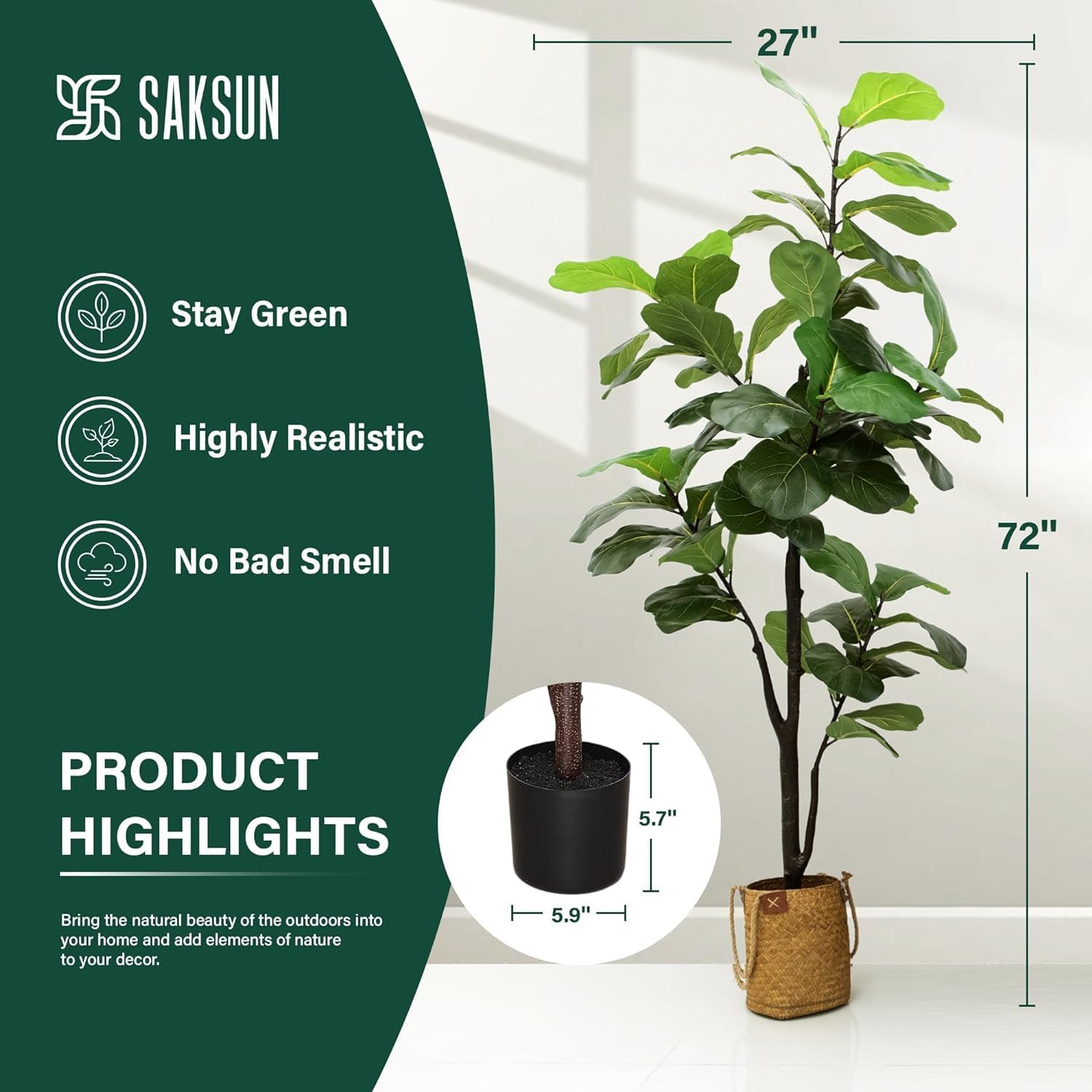 6FT Fiddle Leaf Fig Artificial Tree with Pot