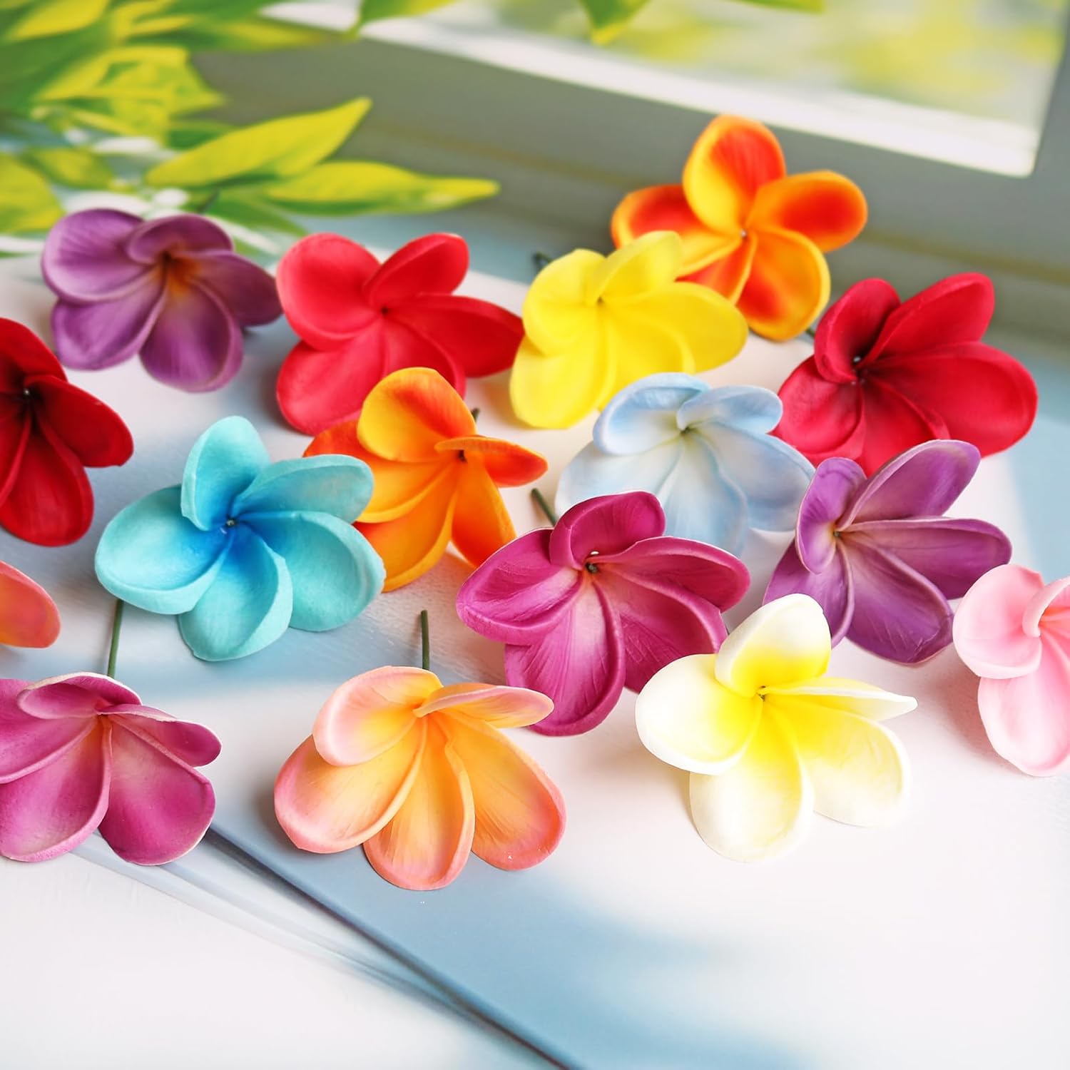 10PCS Real Touch Artificial Plumeria Flowers with Stem Apricot