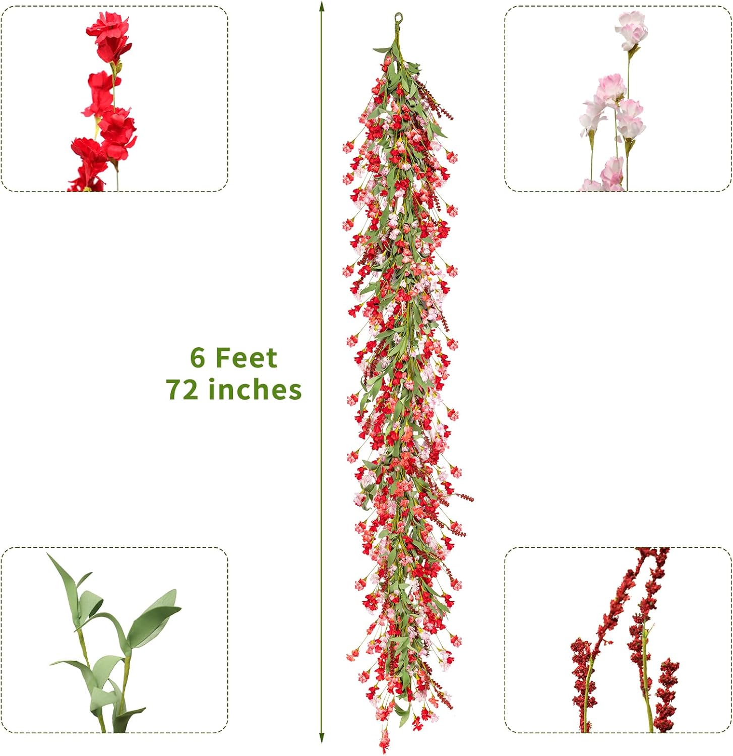 Red and Pink Spring Flower Garland Decor