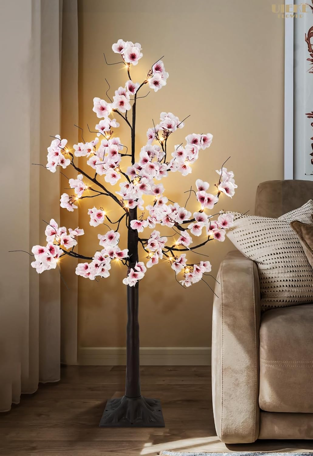 Uieke 4FT Cherry Blossom Tree with 48 Lights