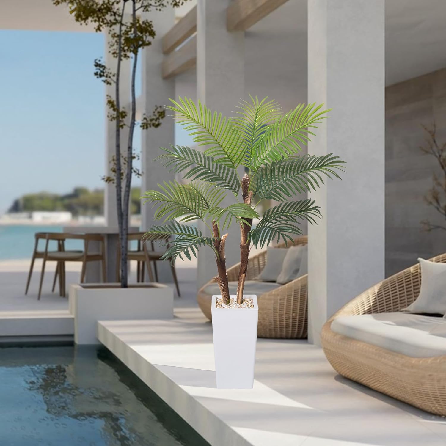 5FT Artificial Palm Tree with Realistic Fiber Trunk and White Planter