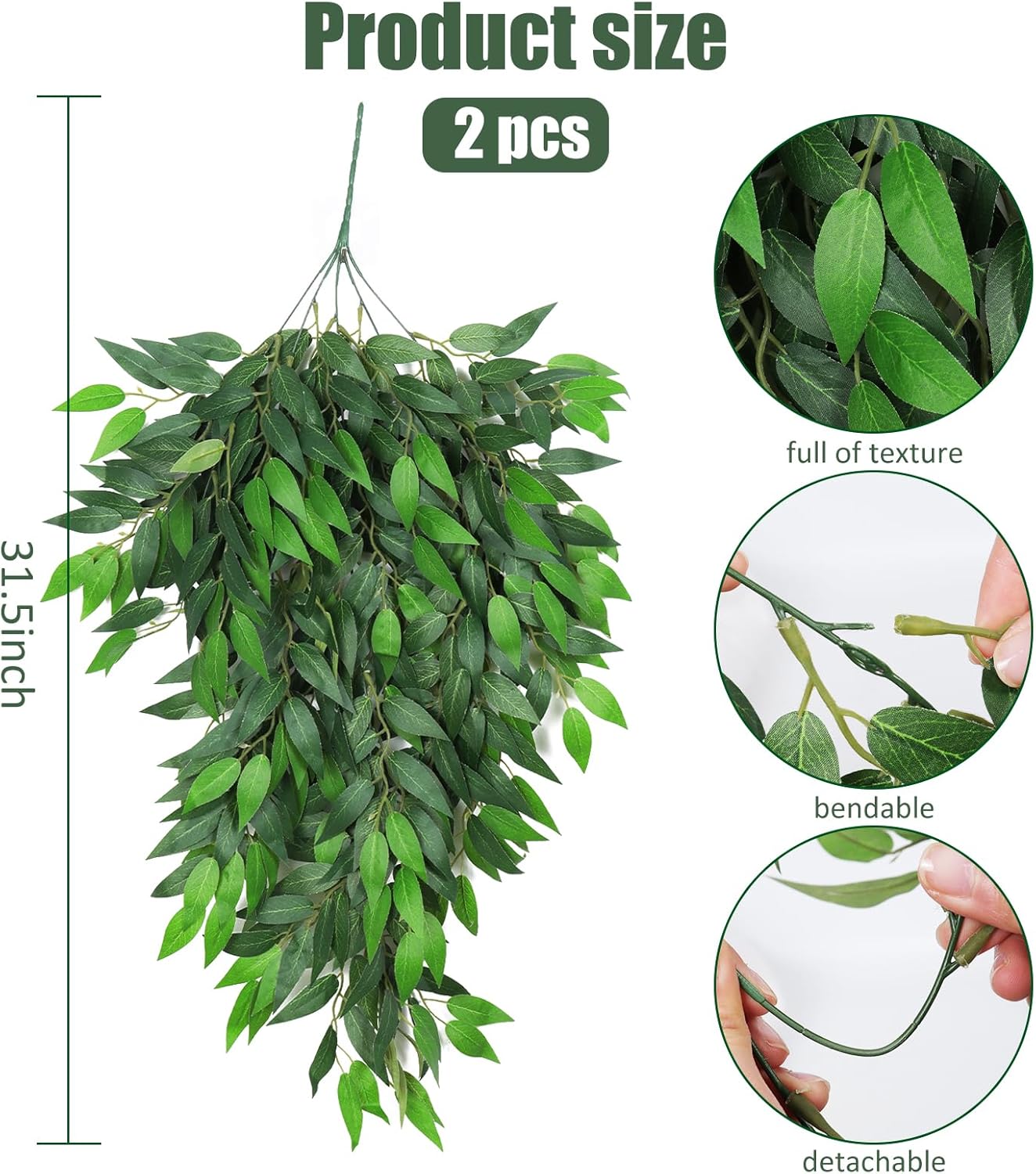 Artificial Hanging Willow Leaves Vine Twigs 2PC Decorations