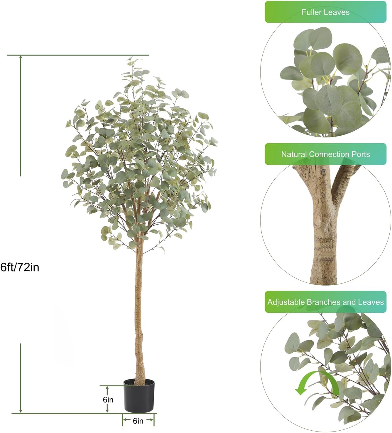 Nafresh 6ft Artificial Eucalyptus Tree with Silk Leaves