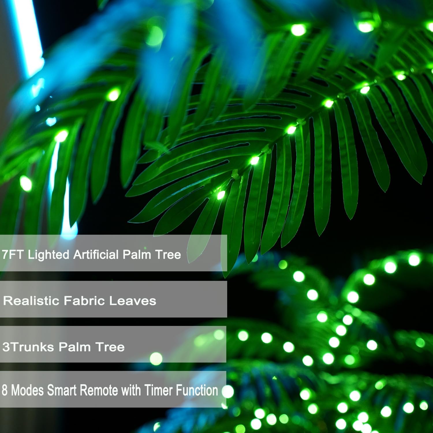 7FT Lighted Artificial Palm Tree with 3 Trunks and 260 LED Lights